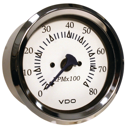 Seachoice Gauge, Chrome Bezel /Face, Tachometer Outboard 0 RPM-8,000 RPM, 3-3/8" 15161